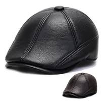 Berets Men&#039;s Outdoor Leather Hat Autumn Winter Male Warm Ear Protection Cap Genuine Dad