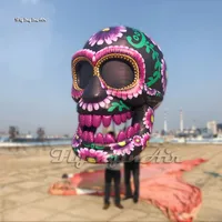 Outdoor Halloween Parade Performance Walking Inflatable Skull Puppet 3m Height Purple Moveable Blow Up Human Head Bone Balloon For Event