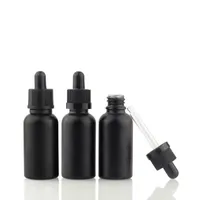 Garrafas de perfume do óleo essencial de vidro fosco preto e garrafa do conta-gotas da pipeta do reagente líquido 30ml