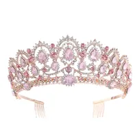 Rose Gold Pink Vintage Baroque Queen King Hair Jewelry Pearl Crystal Tiara And Crown With Comb Headband Bridal Diadem 220125