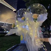 2021 Valentines Day LED Balloons Party Decoration Light Luminous Bobo Ball Balloon Flashing Lights Rose Bouquet lover Gifts for Birthday Wedding 404 S2