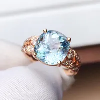 Anel Aquamarine Fine Jewelry Pure 18 K Gold Natural Azul Gemstones 3.5ct Rings Cluster