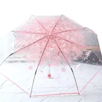 Вентиляторы зонтики компактные складные вишни зонтик прозрачные четкие три 8 ребра ветрозащитные зонтики женщины дождь