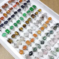 50pcs/lot Colorful Natural Stone Rings For Women Ladies Gemstone Jewelry Fashion Ring Mix Styles Valentine&#039;s Day Gift