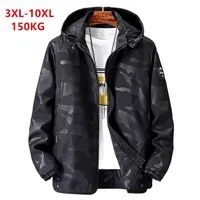 야외 재킷 150kg 블랙 대형 크기 플러스 6XL 7XL 8XL 9XL 10XL 망 코트 후드가 제거 된 남자 봄 가을 카로 블루 후드 211126