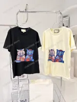 22ss мужские женские дизайнеры футболки Tee две кошки жаккардовые вышивка с коротким рукавом человек экипаж шеи парижская мода уличная одежда черная белая XS-L