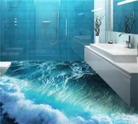 Costume Piso Mural 3D Estereoscópico Oceano Seawater Quarto Banheiro Papel de parede PVC PVC impermeável Auto-aderência Murais Papel de parede 684 v2