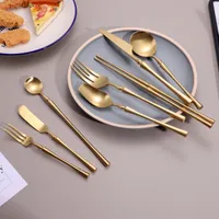 Matte Gold Unique Cutelaria Definir Jantar Forquilha Facas Colher 304 Deixes De Aço Inoxidável Set Chopsticks Set Dropshipping