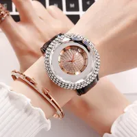 Horloges Fashion Rhinestone Crystal Horloges Dames Lederen Band Grote Dial Casual Dames Blingbling Quartz Polshorloge Relogio Feminino Relo