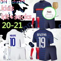 2021 2022 2 sterren Frankrijk voetbal jersey mbappe benzema griezmann Kante Pogba maillot de voet Euro 20 21 kinderen kits + sokken set voetbal shirts uniforme jeugd