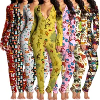 Массовые женские Pajamas Rompers Ampsuits Элегантная мода Прекрасный Печать Bodycon Skinny Длинный Рукав V-образным вырезом Пуловер Удобная Clubwear Walwwears K8341