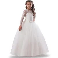 Tjejens klänningar 2021 Tonåring Party Girls Wedding Dress Lace Hollow Diamond Tulle Princess Födelsedag First Communion Gown för 4-14T