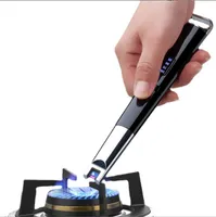 바베큐 USB 캔들 라이터 충전식 플라즈마 아크 담배 Windproof Flameless Long Kitchen Lighters Ignizer 6 색 전원 디스플레이
