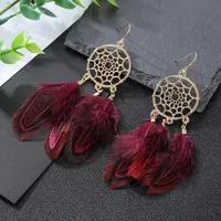 Retro Bohemian Feather Dangle Dream Catcher Pendant Earrings for Women Jewelry Feathers Ornaments Earring