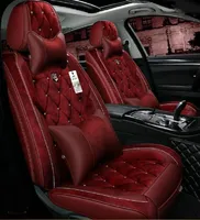 Autozubehör Sitzbezug für Sedan SUV Dauerhafte Top-Qualität Wildleder-Leder-Leder-Fünfsitze Set Kissenmatten einschließlich Vorder- und Rückketten Burgund-Design