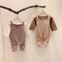 5397 Baby Barn Suspender Byxor Höst Boys Girls Backpack eller Långärmad T-shirt Toddler Övergripande 210621