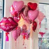パーティーデコレーションピンクの赤い唇バルーン18インチラブハートフォイルヘリウムバルーン記念日結婚式バレンタインデコレーションレターバロン