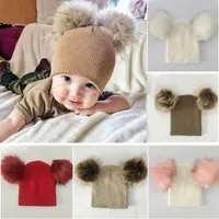 Double Pompon Hat For Kids Girls Boys Winter Cap Baby Warm Beanies Babys Knitted Cotton Children Hats Unisex