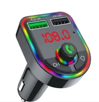 Chargeur de voiture F5 F6 Bluetooth 5.0 FM Transmetteur RVB Atmosphère Light Car Kit de voiture Lecteur MP3 Lecteur sans fil Récepteur audio avec paquet de détail