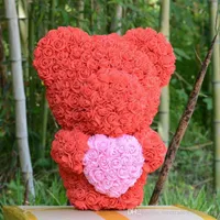 Yapay Çiçek Gül Kalp Ayı 40 cm Yüksek PE Everlasting Köpük Surprise Hediye Kız Arkadaşı Bebek Ev Docoration Için Güzel Oyuncak