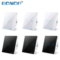 5PC BONDA wall switch, EU standard, white crystal, tempered glass panel, touch switch, wall touch screen, Ac220v, 1 way, wall lamp W220314