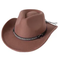 Wolke Frauen Western Cowboy Hut der Wolle mit Leder Gentleman Jazz Cowgirl Sombrero Hombre Caps Outdoor Brand Rand Rand Filz Hüte
