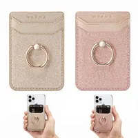 2 pacotes Titular de cartão de telefone RFID carteira de crédito RFID com anel de kickstand para mulheres, Glitter Sands Stick-on Back Grip iPhone Samsung Android
