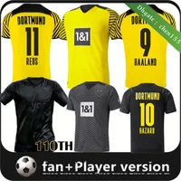 Dortmund 21 22 Fans Fútbol Jersey 110 aniversario Borussia Shirt Haaland Reus Neongelb Bellingham Sancho Hummels Brandt Men Jugador Versión Uniformes de fútbol