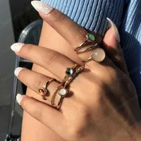 Conjunto de anillos geométricos para mujeres Girls Vintage Punk Style Fashion Finger Irregular Dedo Colorido Geomstone Anillos Regalo Joyería femenina Fiesta