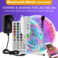 10m 15m 20m RGB-veranderlijk LED Strip Light DC12V 2835 5050 LED-lichte tape Bluetooth Music Controller + Power Aadapter