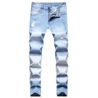Moda Masculina Jeans Afligido Stretch Stretch Slim Fit Capered Rasgado Streetwear Denim Pant