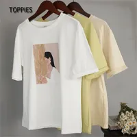 TOPPEN Kunst abstrakten Druck T-shirts Sommer Tops Shorts Sleeve Slim T-shirts Frau Casual T-Stück 210722