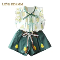 DDMM Girls Conjuntos 2021 Verão Kid's Roupas Moda Abacaxi Impresso Wood Woodeless Camisa + Shorts Terno