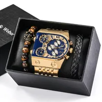 Relojes de pulsera Lujoso OULM MENS Relojes Conjunto de regalo Top Marca Hecho A Mano Ajustable Tejido Ajustable Pulsera Reloj Multi-Time Zone Gifts Conjuntos para hombres