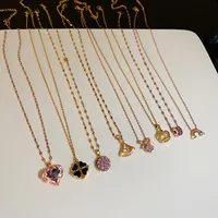 Pendant Necklaces Korean sweet titanium stainless steel zircon snowflake crown, five star rose gold necklace