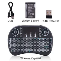 US-Lager-Mini-I8 2.4GHz 3-Color-Hintergrundbeleuchtung Wireless-Tastatur mit Touchpad Black A48