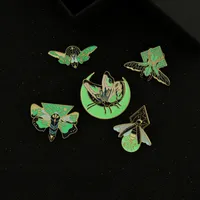 5 Styles Luminous Enamel Pin Custom Moth Butterfly Moon Brooches Bag Lapel Pin Cartoon Animal Badge Jewelry Gift for Kids Friends