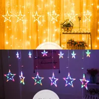 Bzoosio Led Light Stars Christmas Hanging Tenda Stringa String Net Xmas Home Party Home Decor con 12pcs Big Star 138pcs LED F1 Y0720