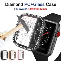 360 Volledige Cover Tempered Glass Film Screen Protector Cases Bling Diamond Protective PC Bumper voor Apple Horloge Iwatch Series 6 5 4 3 2 44mm 42mm 40mm 38mm met pakket