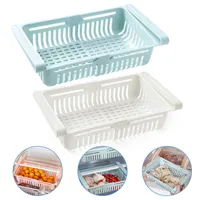 1/2 stks keuken koelkast organizer plastic rekbare koelkast opslag manden voedsel opslag rack container pull-out lade x0703