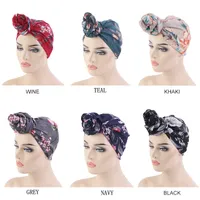 2021 New Fashion Bohemia Bonnet Women Muslim Hijab African Knot Pattern Print Fabric Ankara Headwarp Hat Ladies Turban Headscarf