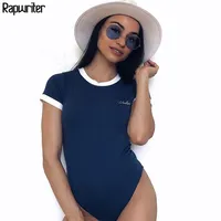 Rapwriter Panelled Letter Embroidery Summer Bodysuit Women Stretch Slim O-Neck Short Sleeve Open Crotch Sexy Body Mujer 210728