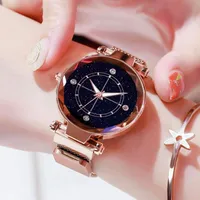 Polshorloges luxe sterrenhemel horloges vrouwen magneet rose goud mesh band analoge quartz dames MONTRE FEMME