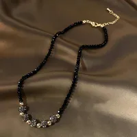Hängsmycke Halsband 2021 Fashion Retro Svart Crystal Glitter Biamond Halsband Ladies Pearl Chain Smycken Gift