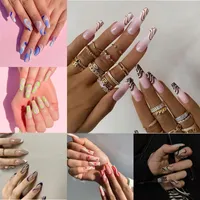 False Nails 24pcs Wavy Lines Designs Detachable Long Ballerina With Glue Wearable Coffin Fake Full Cover Nail Tips