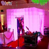 Factory outlet 2.4x2.4x2.4mH decorative inflatable photo booth with led lights air blown photographic kiosk for party event advertising toys sports
