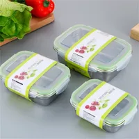 Lunch Box Eco-friendly Portable Food Storage Container Refrigerator Multipurpose Leakproof Crisper 304 Stainless Steel 210423