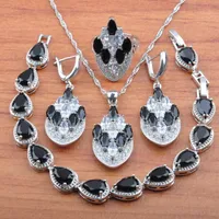 Brincos colar de jóias de casamentos de cristal requintados cor de prata para mulheres e anéis de pingente de pulseira JS0591