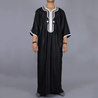 Ropa étnica hombre musulmán hombre kaftan hombres marroquíes jalabiya dubai jubba throbe algodón largo camisa casual joven robe ropa árabe más siz