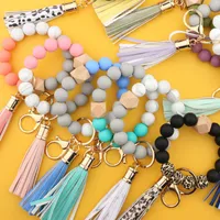 Silikonschlüsselkette für Tasten Quasten Holzperlen Armband Keyring für Frauen mehrfarbige Perlen Keychain Fashion Keychain Großhandel G1019
